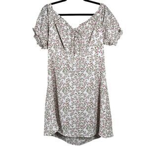 City Chic Lace Up Mini Dress Pretty Vine Floral Puff Sleeves Plus Size 14